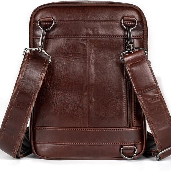 Leather Messenger Bag for Men, Small Leather Sling Shoulder Bag Messenger Pack f - Picture 4 of 7